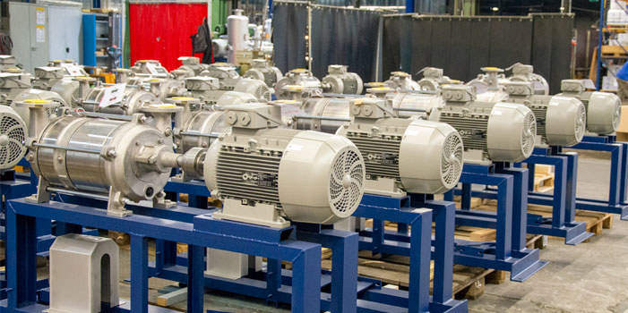 Series production of liquid ring vacuum pumps in the Körting plant in Hanover, Germany.